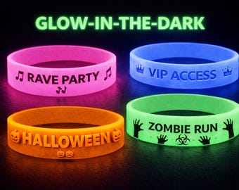 Aanpasbare glow-in-the-dark-polsbandjes Gepersonaliseerde rubberen armband in bulk voor feest Fondsenwervers Bewustzijnsevenementen Scholen Teams