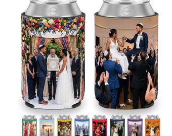 Customizable Jewish Wedding Full Color Wrap Picture print on Neoprene Can Coolers: Personalized Party Favors | Many Colors Available