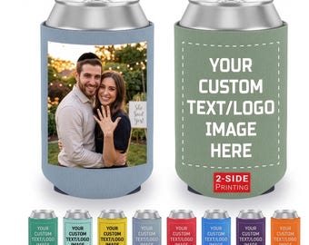 Customizable Wedding Full Color Picture print on Neoprene Can Coolers: Personalized Party Favors | Many Colors Available