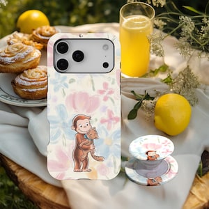 Sött blommigt telefonskal med apa, nyckfullt fodral, sagobokdjursestetik, iPhone 17 16 15 14 13 12 11 Pro Max, Samsung S26 S25 S24 Ultra