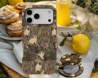 Vintage Bunny Phone Case, Aesthetic Nature Rabbit Art Cover, Woodland Rabbit Artistic Cover, iPhone 17 16 15 14 13 12 11, Samsung S25