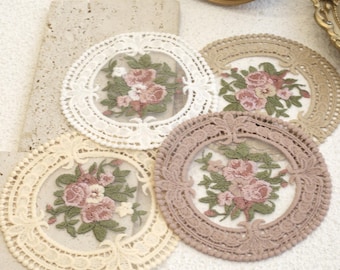 Sottobicchieri vintage in pizzo con ricami floreali - Tovagliette in stile country francese - Decorazioni per la tavola e per ambienti