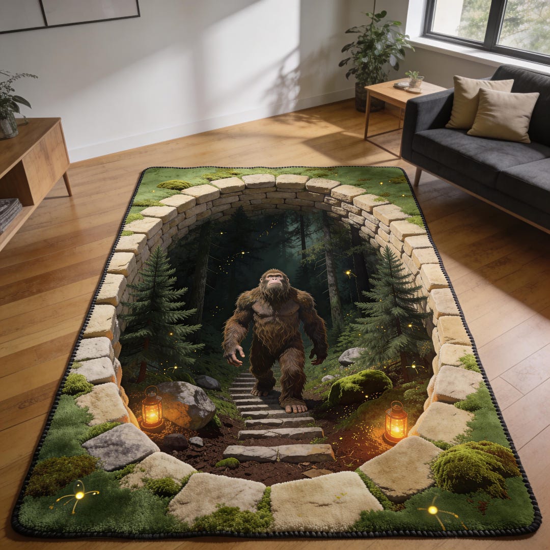 3D Bigfoot Sasquatch Area Rug, Realistic Forest Optical Illusion Rug ...