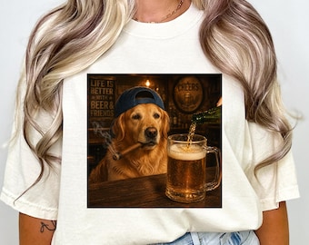 Lustiges Golden Retriever Bier Shirt, Hund Meme Grafik T-Shirt, Dumme Neuheit Shirt, sarkastisches Geschenk