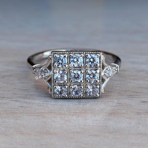 Quadratischer Art Deco Moissanit Verlobungsring, 925 Silber