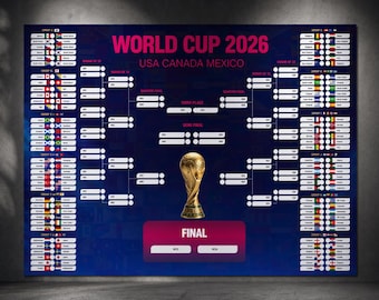 Póster con el calendario del Mundial 2026, lámina con el cuadro del torneo de fútbol, tabla del torneo de fútbol, calendario de partidos, regalos para aficionados al fútbol, calendario del Mundial.