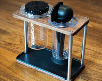 Soporte de secado para cafeteras AeroPress y Delter | Organizador de café de madera de nogal, accesorio manual hecho a mano