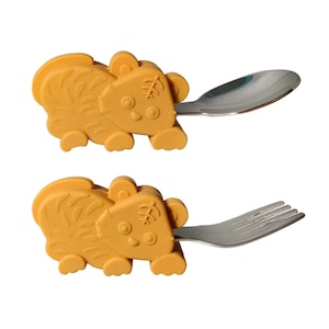 Silicone Baby Spoon Fork Set, Tiger Training Utensils, Self-Feed Cutlery
