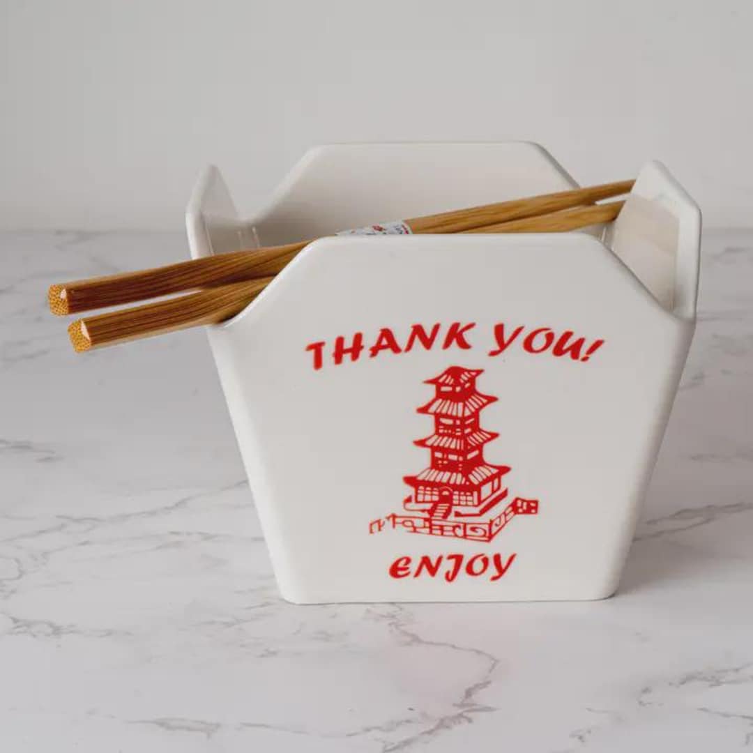 Urban Tokyo Chinese Takeout Box Style Porcelain Noodles Bowl With Chopsticks