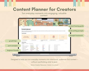 Planificador de contenido de Notion para redes sociales / Calendario de contenido / Organizador de creadores