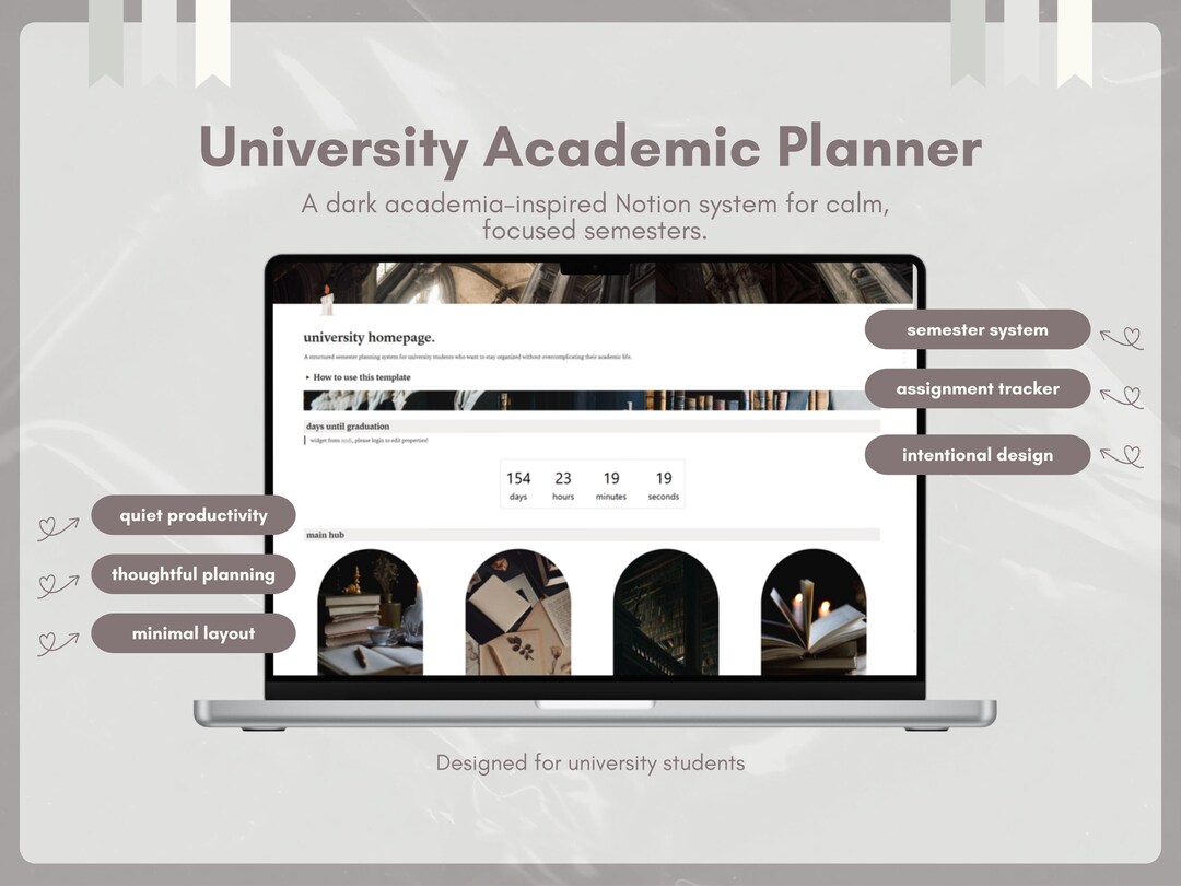 University Module Organiser University Academic Planner Notion Template | Dark Academia Student ...