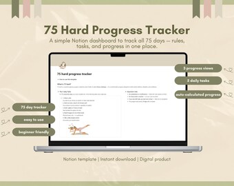 75 Hard Fortschritt Tracker | Notion Vorlage | Tägliche Disciplin & Habit Tracker