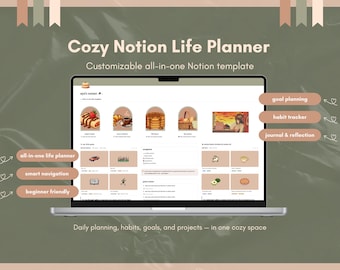 Planner Notion All-in-One / Planner digitale accogliente per produttività, obiettivi e benessere