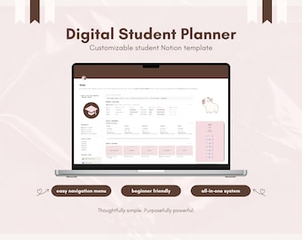Plantilla de Notion para planificador estudiantil digital: planificador académico integral para clases, tareas y objetivos.