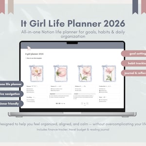 It Girl Life Planer 2026 | All-in-One Notion Planer für Ziele, Gewohnheiten, Geld und Routinen