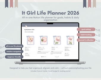 It Girl Life Planer 2026 | All-in-One Notion Planer für Ziele, Gewohnheiten, Geld und Routinen