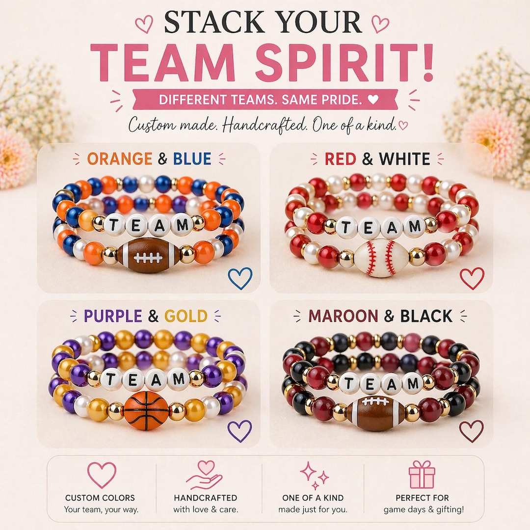 Game Day Stackable Rings Stack of 3 Sports Team Bracelets | Game Day Fan Jewelry, Custom Colors ...