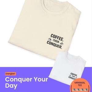 コーヒーで征服 Tシャツ | ミニマリストカフェインTシャツ