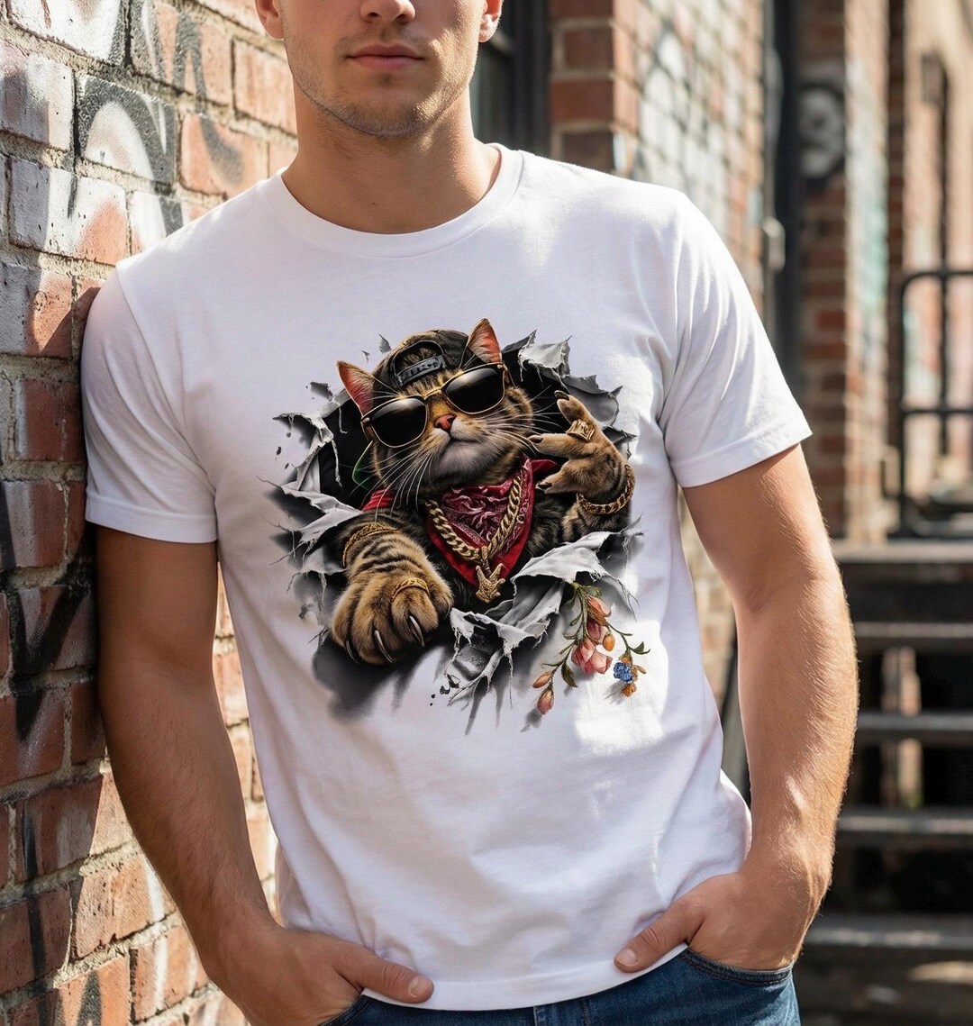 Breakthrough Cat T-shirt | 3D Ripped Fabric Streetwear Graphic Tee - Etsy