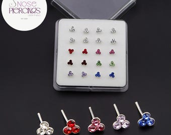 Sterling Silver Nose Studs, Zirconia Crystal, Nose Piercing (Pair)