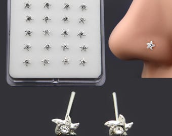 Sterling Silver Starfish Nose Stud, Crystal Sealife Piercing (22G-9mm)