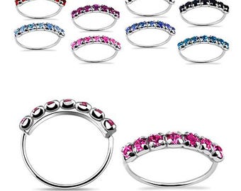 Silver Nose Ring with Cubic Zirconia , Small thin 22g Hoops ,Sparkly Crystals Piercing jewelry