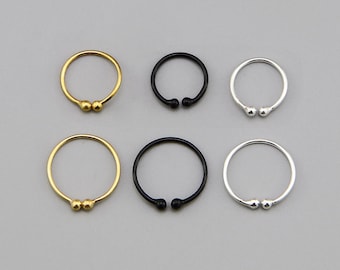925 Sterling Silver Non-Piercing Nose Hoop Ring, Black, Gold Plated (8mm, 10mm)