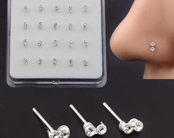 S design Nose stud with crystal , Sparkling Crystal Nose Piercing 925 silver 1pcs 22G