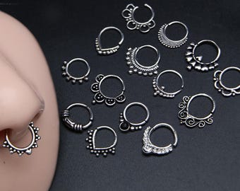 Handmade Oxidized Sterling Silver Septum Ring, Boho Piercing Jewelry