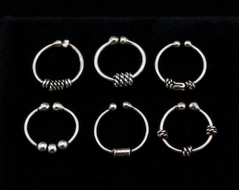 925 Sterling Silver Oxidized Fake Nose Hoop Cuff, oxidized bali style Accent (10mm)