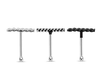 twisted bar nose stud, Silver oxidized black enamel Bar Nose Piercing , Minimalist Twist Nose bones
