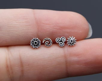 Celtic knot nose stud silver , Floral Nose piercing , Spiral Body Jewelry 925