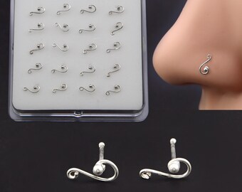 Handmade Tiny music nose stud , Plain Silver Music Shape Nose Piercing 1pcs