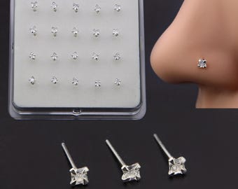 Square Cubic zirconia silver Nose stud 2mm,2.5mm,3mm 22G