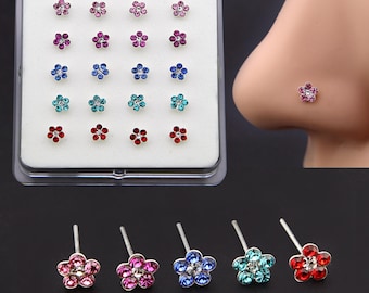 Sterling Silver Crystal Flower Nose Stud (22G)