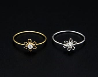 925 silver handmade flower Nose Ring ,Gold Platted Flower Nose ring for women