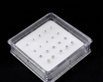 One Crystal Nose Stud ,  925 Sterling silver Prong setting Crystal Nose Piercing 22G 20pcs