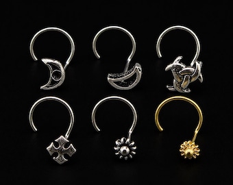Sterling Silver Nose Screws, Celtic Moon Flower Piercing Jewelry