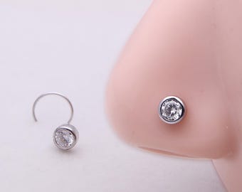 4mm Cubic Zirconia Sterling Silver Nose Screw, Rhodium Plated Piercing