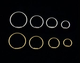 925 silver Sleeve Center Hoop , silver endless nose hoops, 0.6mm (22g), Gold platted Nose Piercing Rings