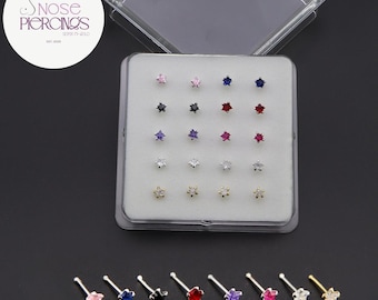 Tiny Star Cubic Zirconia Nose Pin, 925 Sterling Silver, 22G