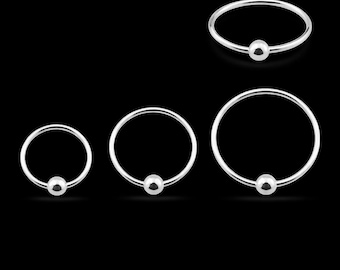 Captive Bead Nose Ring  ,Gold platted Silver hoops with ball Nose ring , piercing hoops 22G