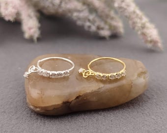 Dangle Gemstone Nose Ring, 925 Sterling Silver, Gold Plated