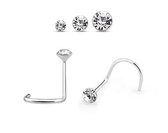 Sterling Silver Crystal Nose Stud Screw, Tiny 22G Piercing Jewelry