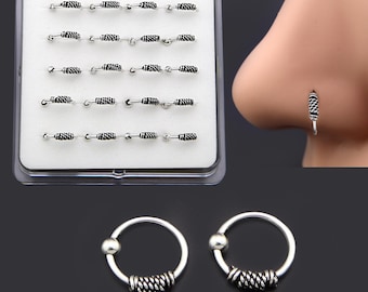 925 silver oxidize Bali nose ring and Cartilage Hoop Earring: Tragus, Helix, Septum