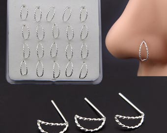 Sterling Silver Twisted Nose Bone Stud, Double Strand Piercing Jewelry