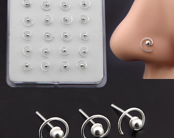 Unique Swirl Body Piercing, 925 silver ball with spiral Nose stud