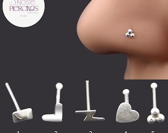 Sterling Silver Nose Stud, Heart Piercing Pin, Handmade Jewelry