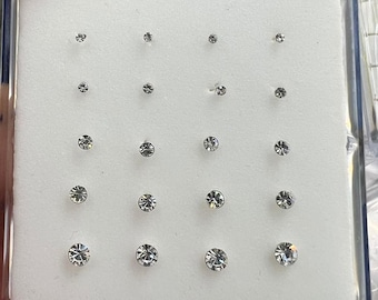 20pcs Sterling Silver Crystal CZ Nose Studs, Prong Setting, Mixed Sizes (1.5-3mm)