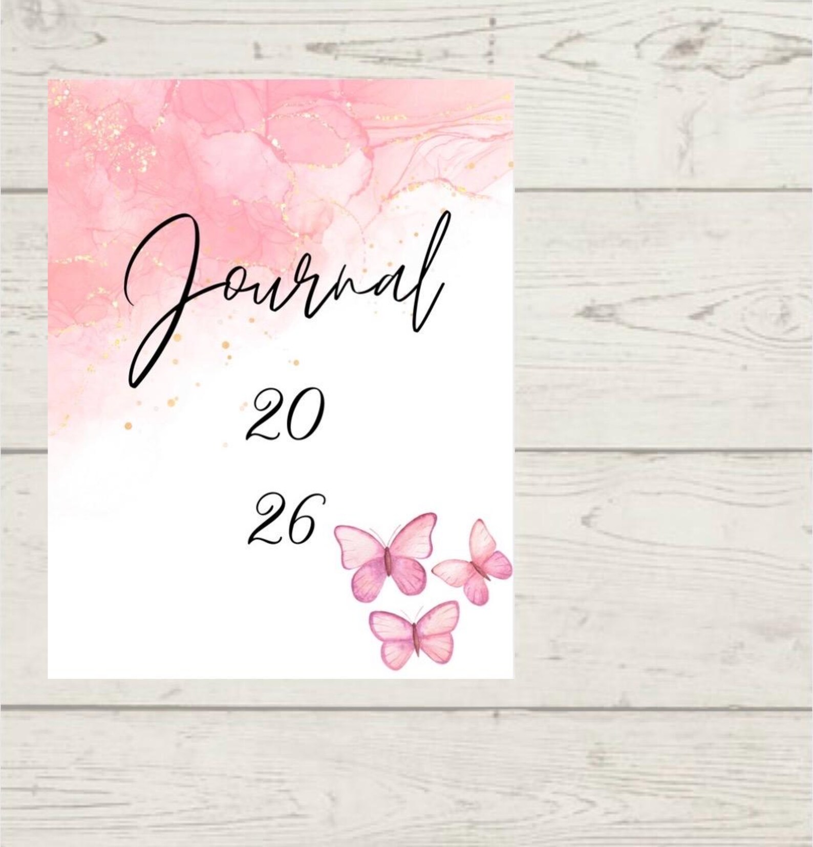 Digital Journal Template, Pink Watercolor Journal Cover, Butterfly ...